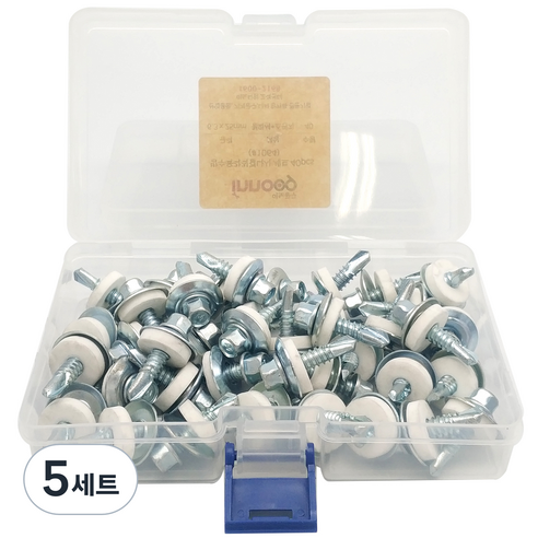 이노공구 방수 육각 직결나사 25mm x 40p + 철와셔 40p + 스펀지 40p + 케이스, 5세트