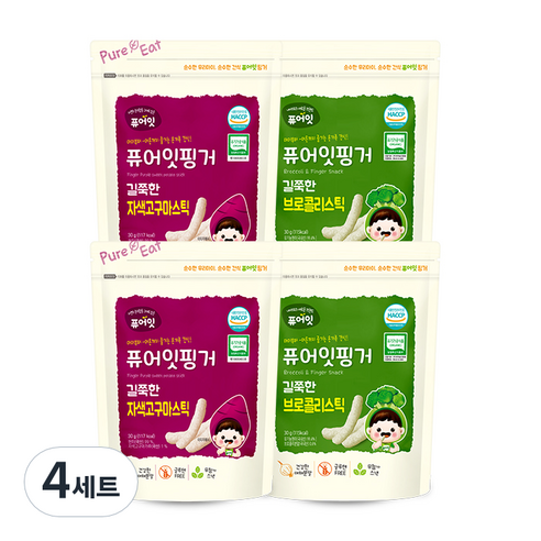 퓨어잇 핑거 길쭉한 자색고구마스틱 2p + 브로콜리스틱 2p, 4세트