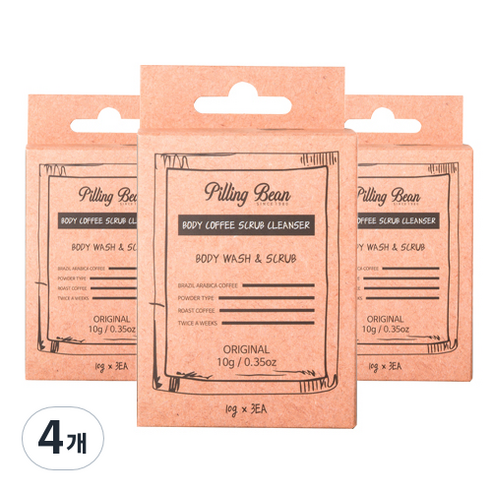 필링빈 휴대용 바디 스크럽 클렌저 오리지널 커피 3p, 30g, 4개