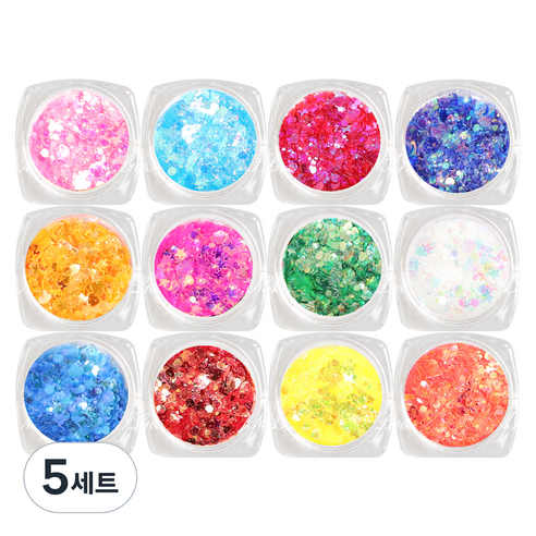 메이브라운 밤하늘 글라스 네일글리터 12종 세트 M10025, 혼합 색상, 5세트