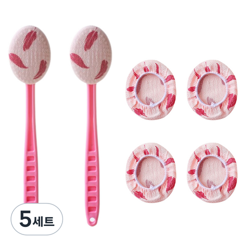 정상아이앤 핸들 목욕 바디브러쉬 셀프 때밀이 봉 2p + 리필 4p 세트, 핑크, 5세트