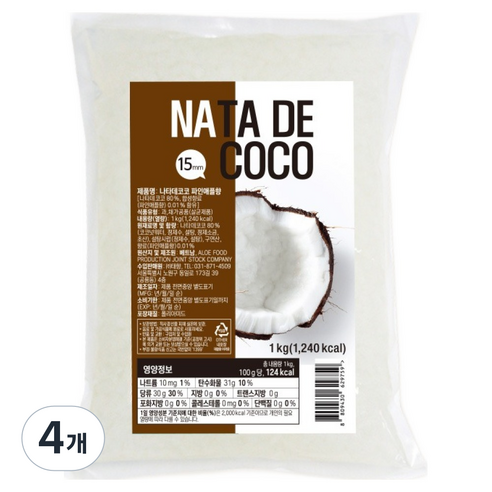 네이쳐티 나타데코코 파인애플향 5 x 5 x 15 mm, 1kg, 1개입, 4개