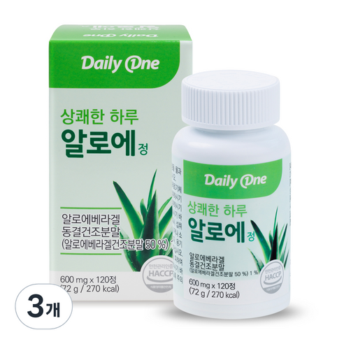 데일리원 상쾌한 하루 알로에정 알로에 베라 겔 120정, 72g, 3개