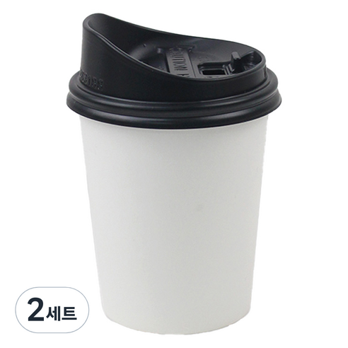 아이엔피 종이컵 화이트무지 300ml 100p + 롱개폐 뚜껑 100p 세트, 2세트