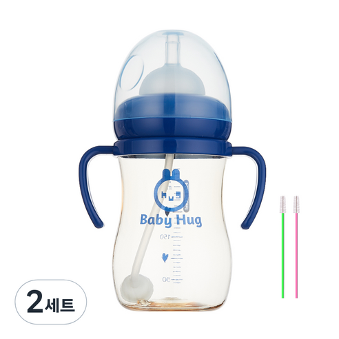 하이비 베이비 허그 빨대컵 + 빨대솔 2p 세트, 네이비, 2세트