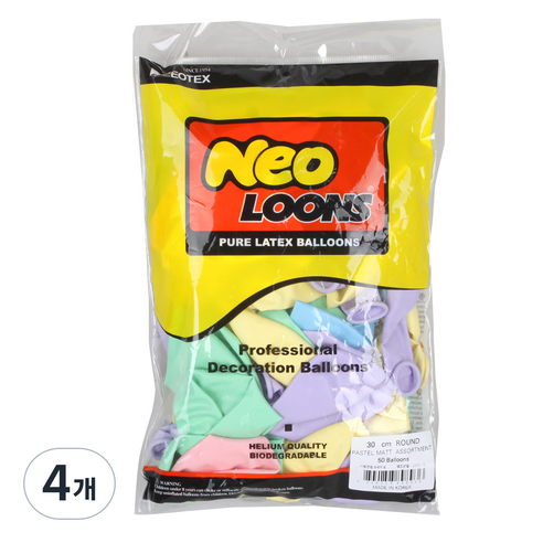 네오텍스 라운드풍선 30cm 50p, 파스텔 매트 혼합, 4개