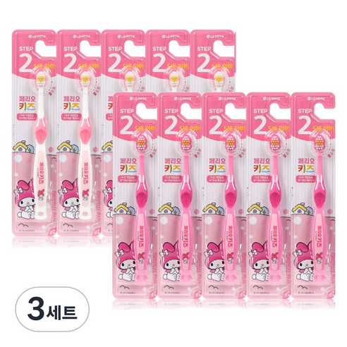 페리오 유아용 산리오 마이멜로디 2단계 5세 이하 칫솔 2종 x 5p 세트, 흰색 + 핑크색, 3세트