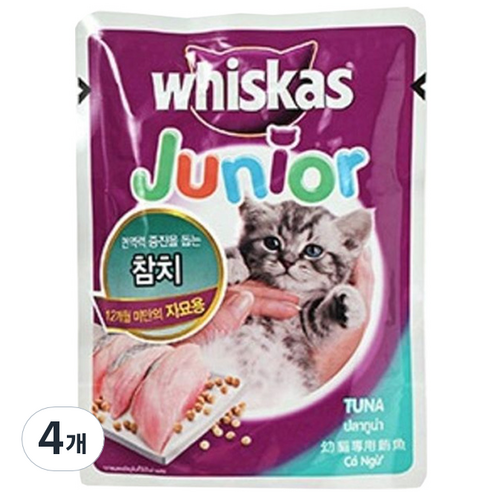 위스카스 고양이 습식사료 파우치 주니어, 참치, 85g, 4개