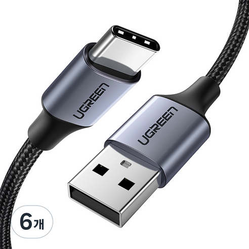 유그린 고급형 C타입 to USB 퀵차지 고속충전 케이블, 0.25m, 혼합색상, 6개