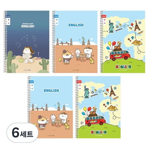 모닝글로리 채움노트 초등 스프링노트 영어 넓은칸 A 5p 세트, 혼합색상, 6세트