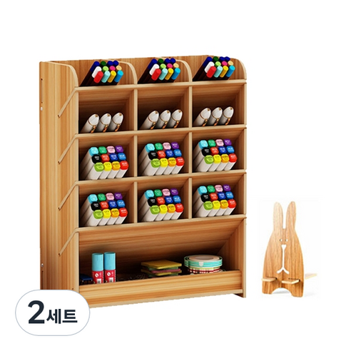 아토바스켓 DIY 멀티꽂이함 일반형 + 핸드폰거치대, 브라운, 2세트