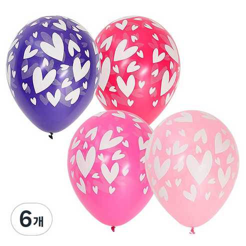 셈퍼텍스 모던하트 풍선 4색혼합 30cm 12p, 랜덤발송, 6개