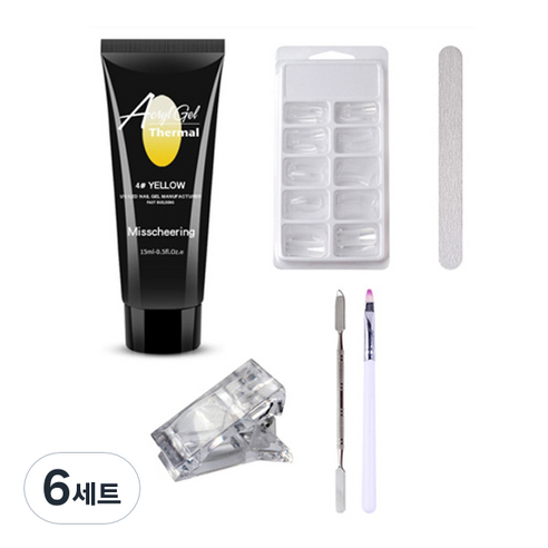 에스떼오뜨젠 온도 열 반응 폴리젤 네일 인조 손톱 연장 재료 세트 옐로우, 5종, 6세트