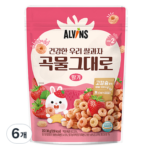 엘빈즈 건강한 우리 쌀과자 곡물그대로, 30g, 6개, 딸기