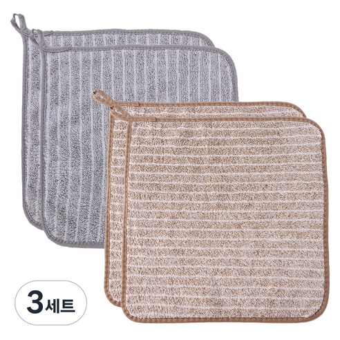 극세사 양면 행주 그레이 2p + 브라운 2p 세트, 3세트