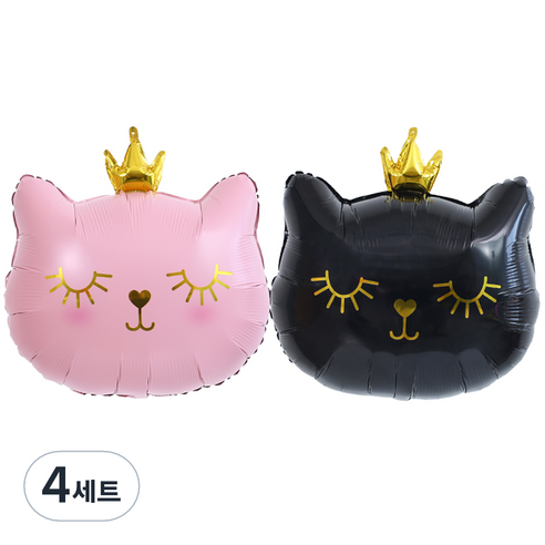 왕관 고양이 풍선 2종 세트, 핑크, 블랙, 4세트