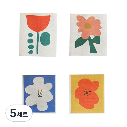 수아레뜨 셀룰로오스 플라워 패턴 행주 4종, 5세트