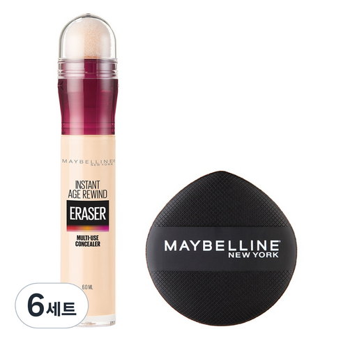 메이블린 뉴욕 에이지 리와인드 쿠션봉 컨실러 6ml + 쿠션 팡팡 퍼프 세트, 라이트, 6세트