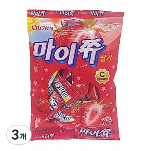 크라운 마이쮸 딸기 츄잉캔디, 92g, 3개
