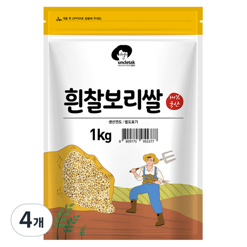 엉클탁 국산 흰찰보리쌀, 1kg, 4개