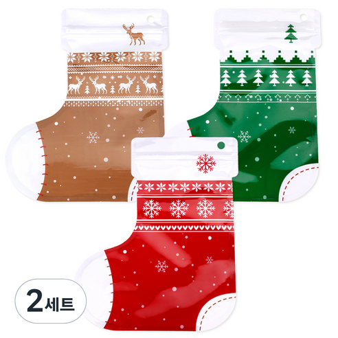 인디케이 크리스마스 눈꽃 산타양말 지퍼백 3종 x 15p 세트, 혼합색상, 2세트