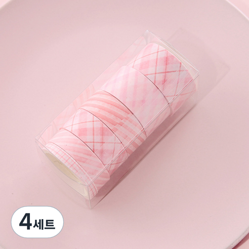 해피제이 다꾸 벽꾸미기 파스텔 체크 마스킹테이프 6종 세트, 4세트, 1 핑크