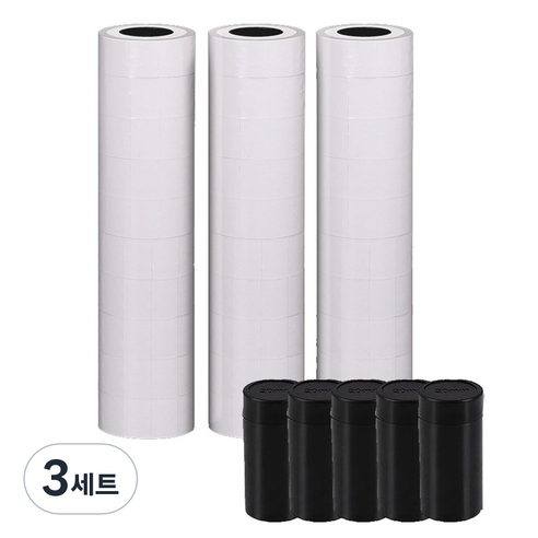 델리 라벨기 스티커 리필용지 무지 3롤 + 잉크 5p 세트, 1칸, 3세트