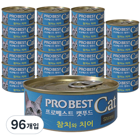 프로베스트 캣푸드 고양이 간식캔, 참치 + 치어 혼합맛, 96개입