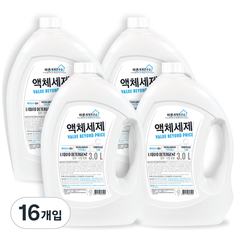 바른세제연구소 베이킹소다 액체세제, 3L, 16개입