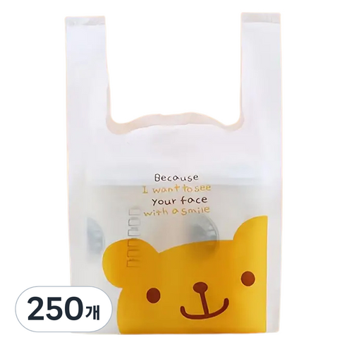 아이엔피 양날 손잡이 비닐 봉투 미니 18 x 31 x 10 cm, 베어, 250개