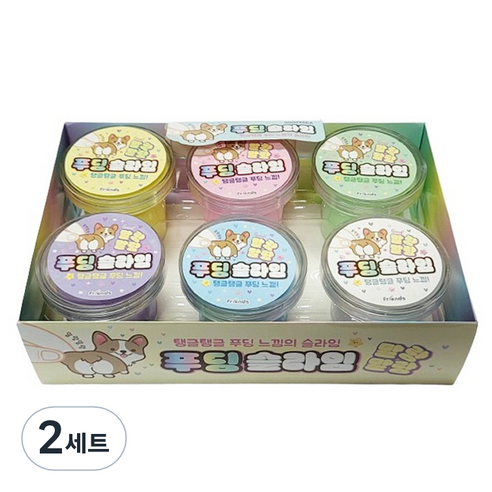 2000 푸딩 슬라임 6종 세트, 2세트, 노랑, 분홍, 연두, 보라, 하늘, 흰색