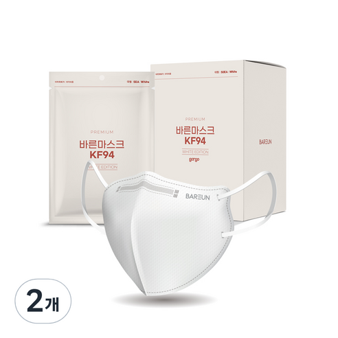 바른 새부리형 마스크 대형 KF94, 50개입, 2개, 화이트