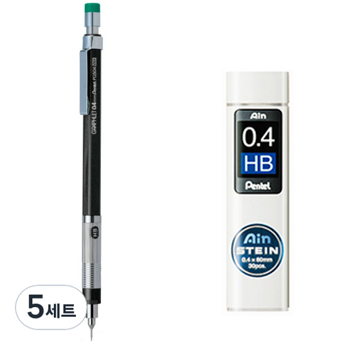 펜텔 그래프렛 샤프 PG504-DD + 아인슈타인 샤프심 HB 세트, 0.4mm, 5세트