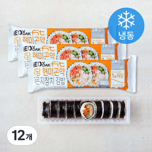 허닭 FIT 저당 현미곤약 묵은지참치 김밥 (냉동), 220g, 12개