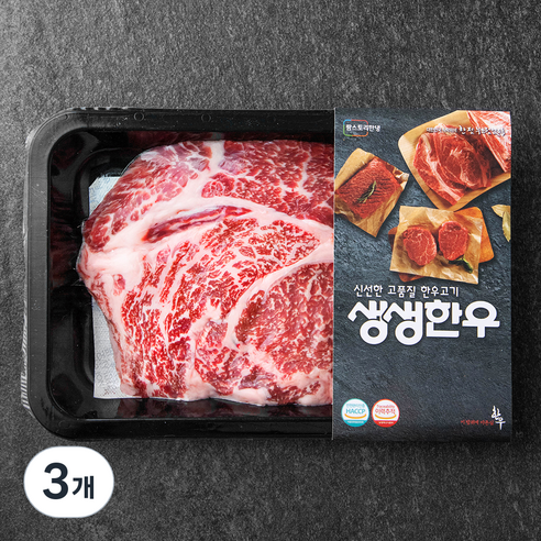 생생한우 1등급 등심 구이용 (냉장), 200g, 3개