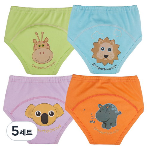 아가짱 유아용 동물친구 배변훈련팬티 4종 세트, A:(그린+블루+보라+오렌지), 5세트