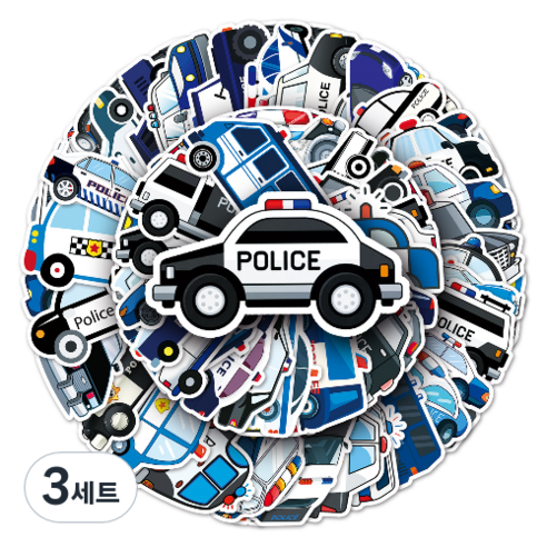 문곰상점 감성 다이어리 꾸미기 캐리어 스티커 50종 세트, 경찰차, 3세트