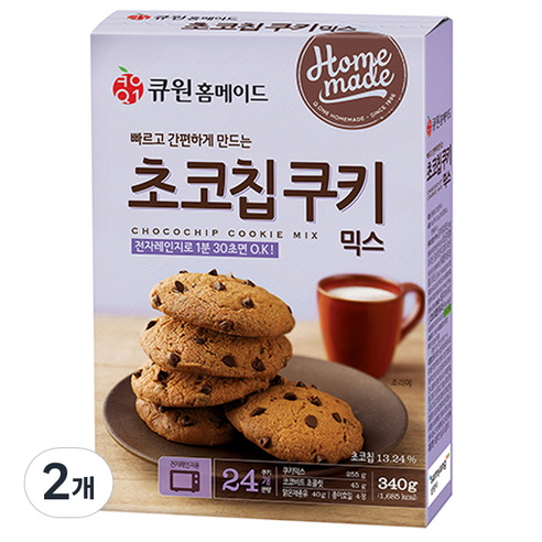 큐원 홈메이드 초코칩쿠키믹스 전자레인지용, 2개, 340g