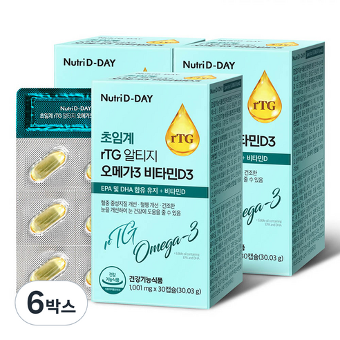 뉴트리디데이 초임계 알티지 오메가3 비타민D3 30.03g, 30정, 6개