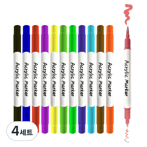 다다 듀얼팁 데코 브러쉬 아크릴 페인트 마카펜, 12색, 4세트