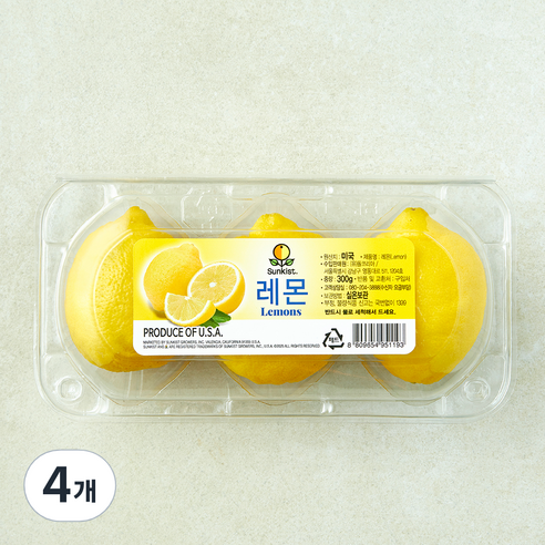 썬키스트 미국산 레몬, 300g, 4개
