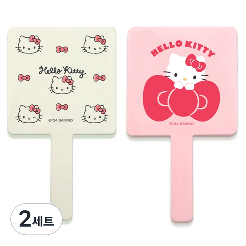 뷰티홈 산리오 헬로키티 미니 손거울 2종 세트, 연핑크(미니), 아이보리(패턴 미니), 2세트
