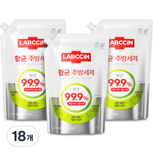 랩신 주방세제 라임향, 1L, 18개
