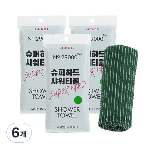 아이센 29000 PLUS 슈퍼하드 샤워타올, 그린, 1개입, 6개