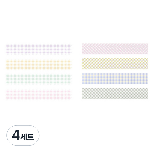 체크 패턴 컬러 마스킹테이프 20mm x 2m 4종 세트, 4세트, 02 코튼, 히비스커스