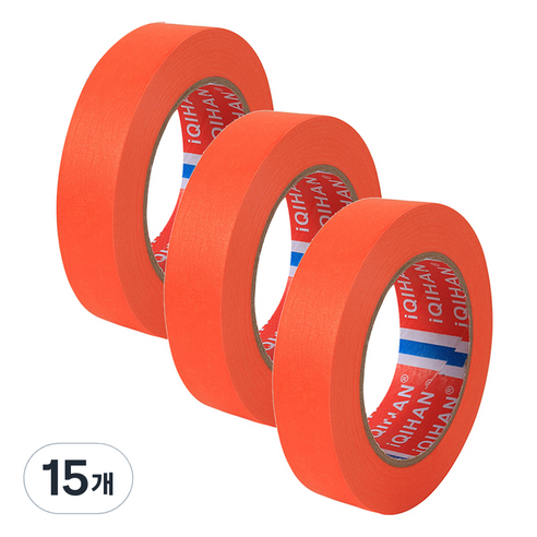 iQIHAN 칼라 마스킹 종이테이프 20mm x 15m, 오렌지, 15개