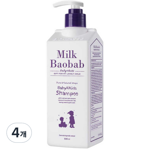 밀크바오밥 베이비&키즈 샴푸 풍선껌향, 500ml, 4개