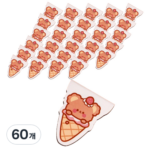 마켓감성 아기자기 캐릭터 북마크, 아이스크림 곰, 60개