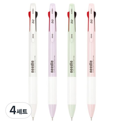 자바펜 N 제트 3볼 니들팁 볼펜 4종 세트 0.7mm, 라벤더, 그레이, 그린, 핑크, 4세트