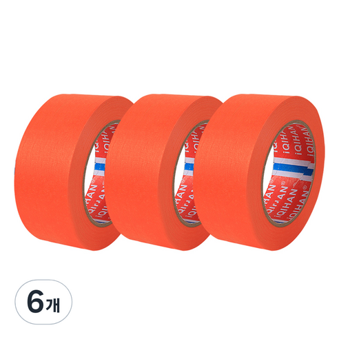 다다 칼라 마스킹 종이테이프 30mm x 15m, 오렌지, 6개